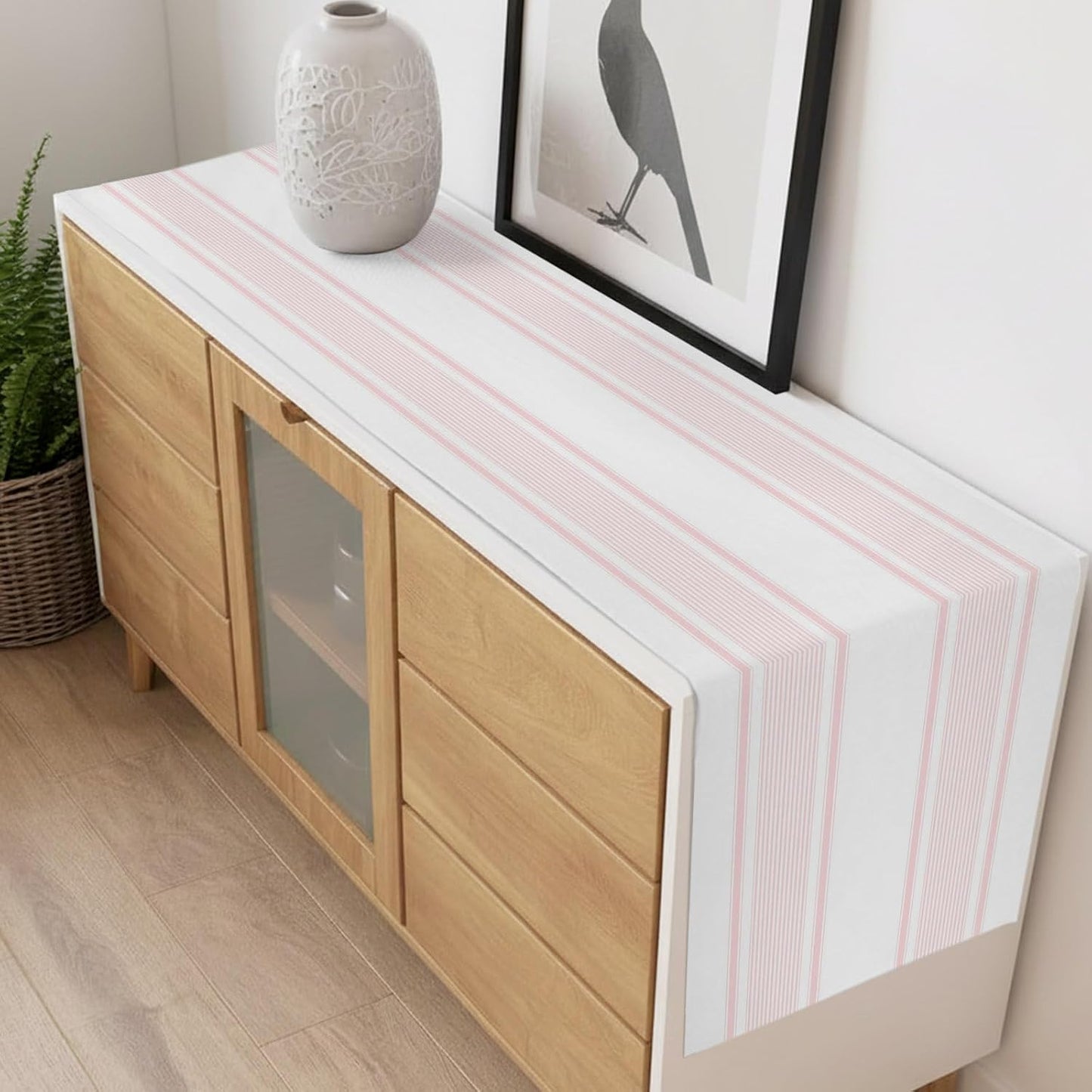 Table Runner Light Pink Stripe Table Runners Dresser Scarves Minimalist Farmhouse Modern Vertical Line Kitchen Dining Table Decoration for HolidayHome Decor Party 13x36 Inch