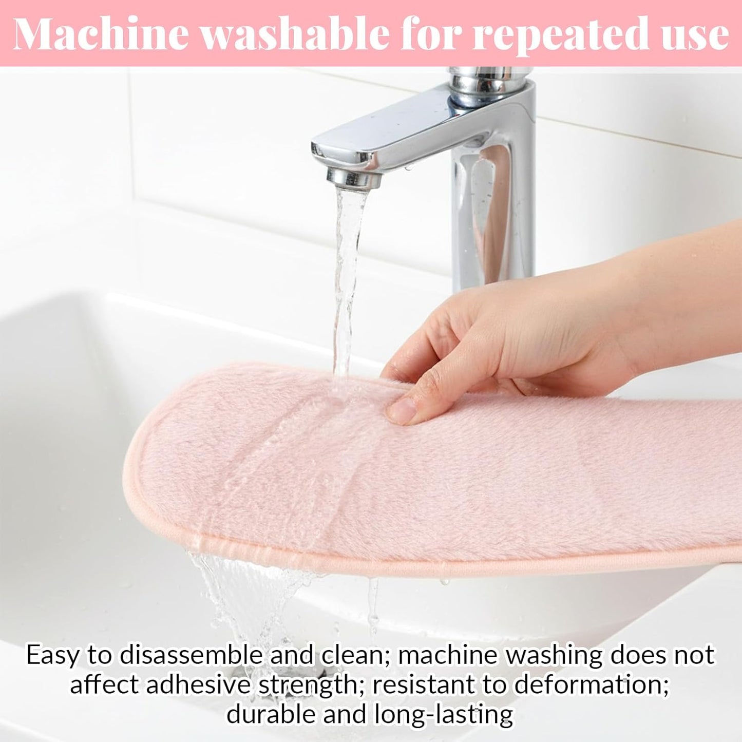 Pink Toilet Seat Cover Thick and Warm Toilet Seat Cushion Cover Warm Plush Thick Padded Washable and Reusable Self-Adhesive Mat for Winter Non Slip Soft Toilets Seats Cushion Double Flap Separation