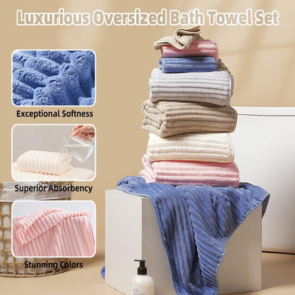 10 PCS Rainbow Coral Fleece Towels Set - Super Absorbent,Extra Large Size, Cost-Effective(Milk White, Deep Blue, Coffee, Pink, Gray)