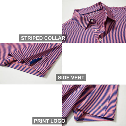 Men's Golf Polo Shirts Short Sleeve Striped Performance Moisture Wicking Dry Fit Golf Shirts for Men
