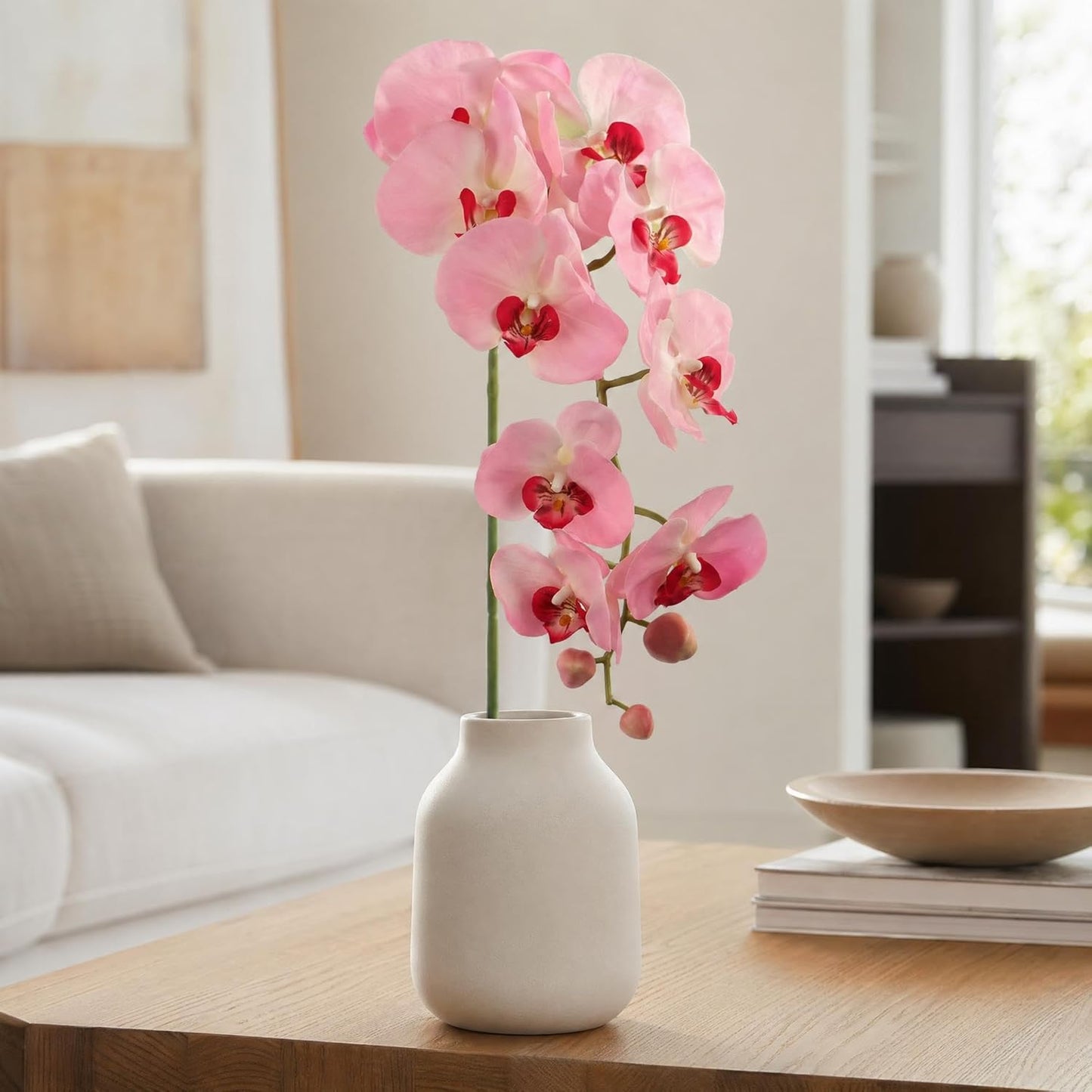 Larksilk 2 Pack Real Touch Pink Silk Orchids - 33.5" Faux Phalaenopsis Orchid Stems that Look Real for Vases, Wedding Centerpieces & Home Decor