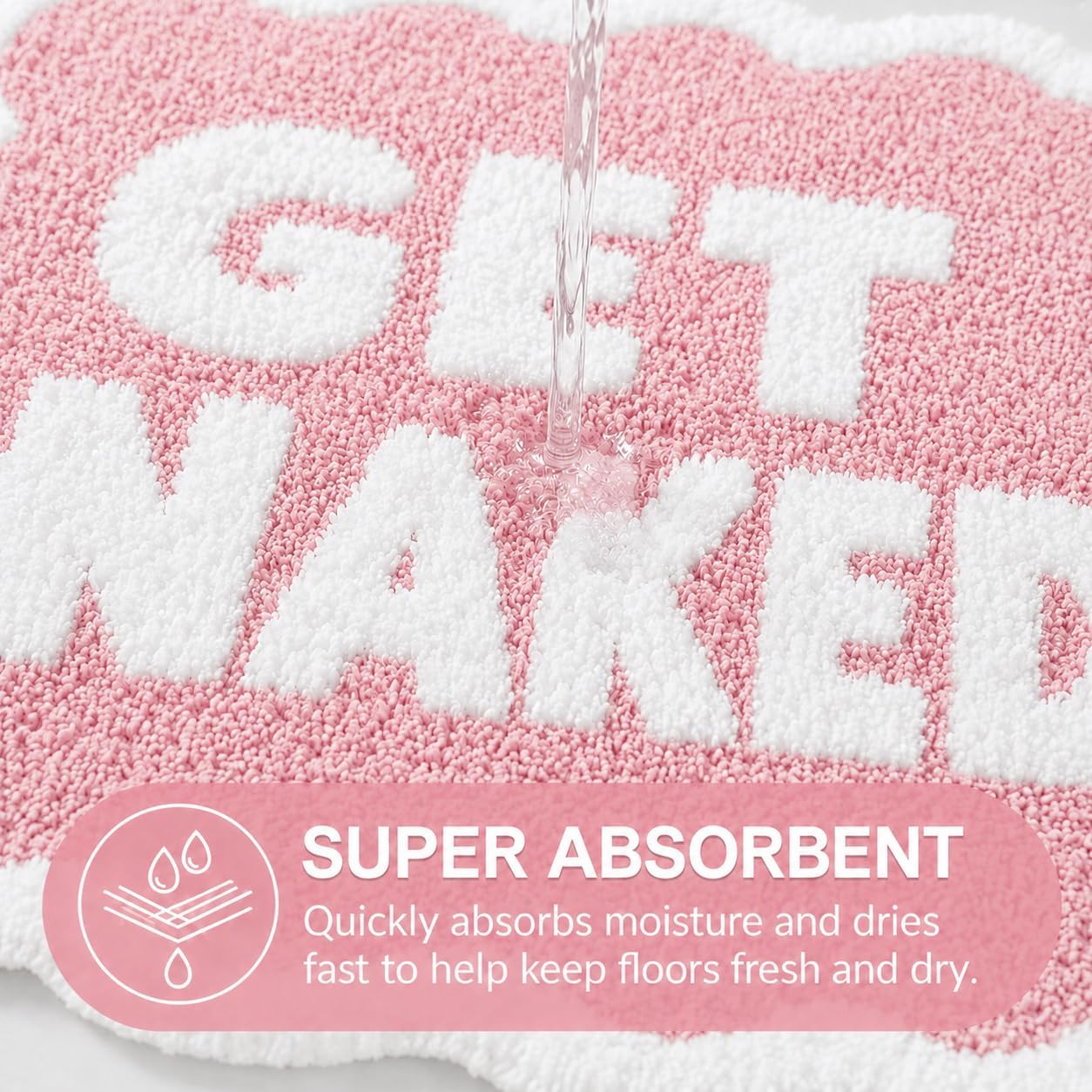 Scalloped Pink Bath Rug, Get Naked Cute Bathroom Rug, Soft Absorbent Quick Dry Bath Mat, TPR Non Slip Backing, Microfiber Mat for Shower Tub Sink Vanity 20" x 31.5"