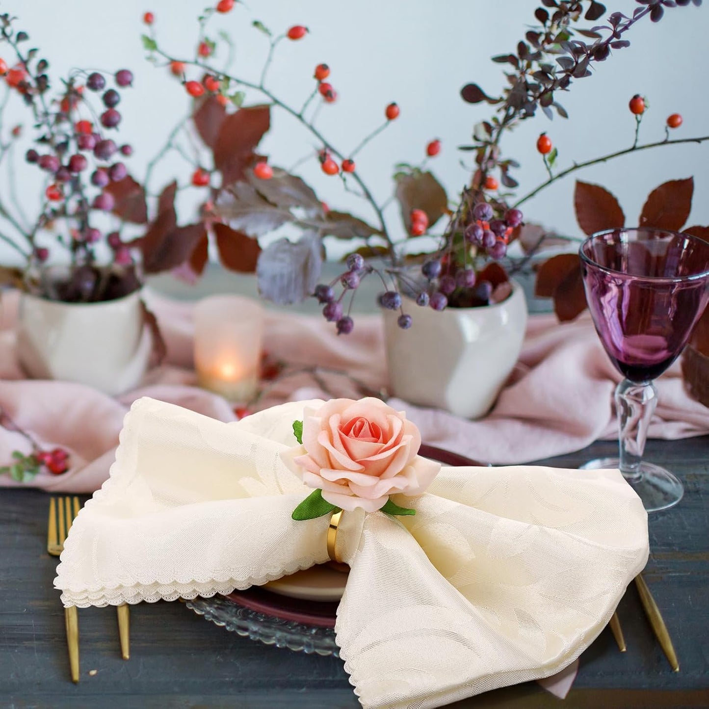 Honeydak 8 Set Mother's Day Napkin Ring Rose Flower Metal Napkin Ring Designed with Rose Serviette Buckle for Mother's Day Wedding Anniversary Party Dinner Table Decoration (Pink)