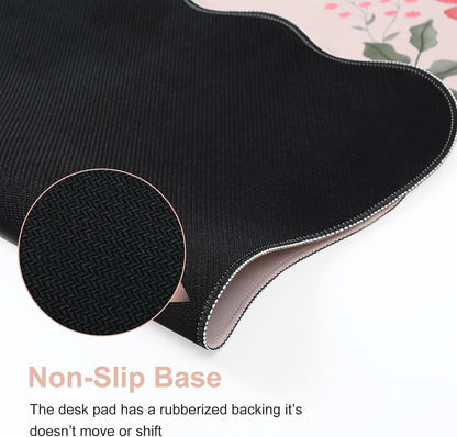 iCasso Desk Mat, Scalloped Desk Matt for Desktop, Cute Desk Pad Mat, XXL Large Mouse Pad, Anti-Slip Big Mousepad with Stitched Edges, Keyboard Pad Mouse Mat for Computer(Light Pink)
