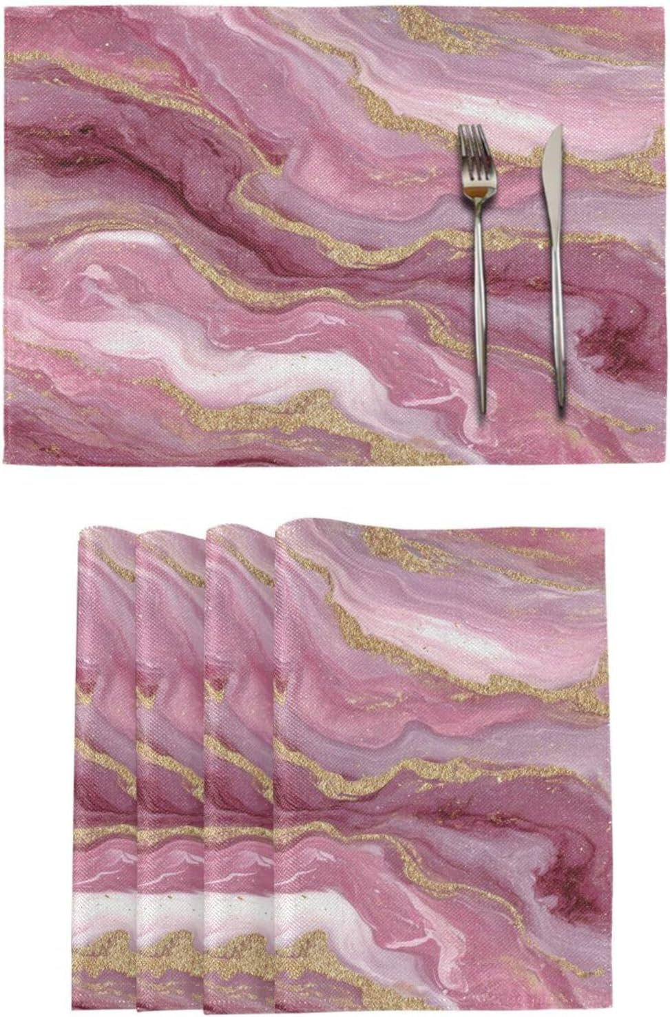 ALAZA Pink Gilded Marble Pattern 1 PC Placemats Rectangle Table Mat for Dining Table Restaurant Kitchen Home Decor, 12" x 18"
