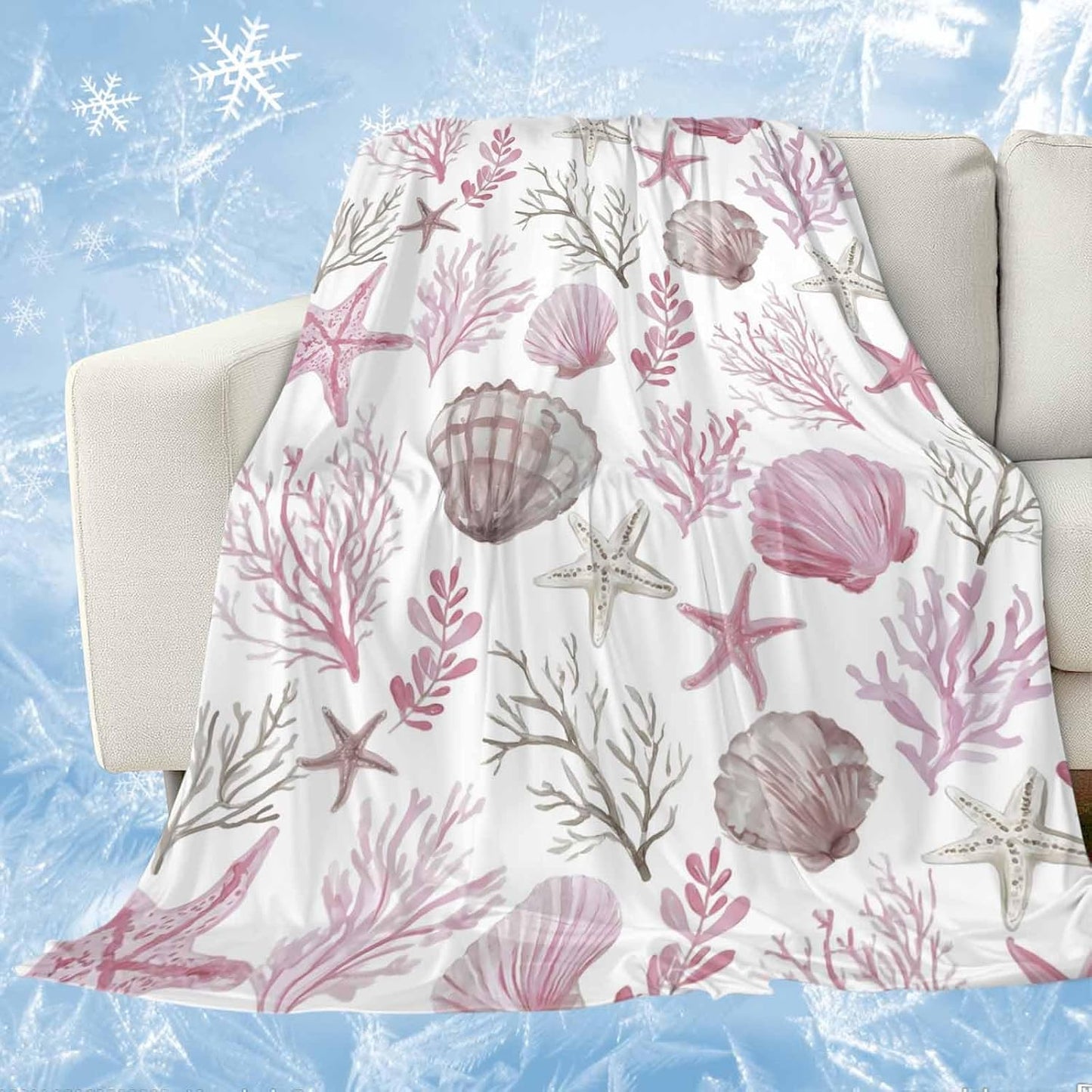 Cooling Blanket for Hot Sleepers, Pink Coastal Lightweight Breathable Summer Blanket, Beach Nautical Starfish Coral Seashells Double-Side Cool Throw Blankets for Sleeping Travel, 30"x40"