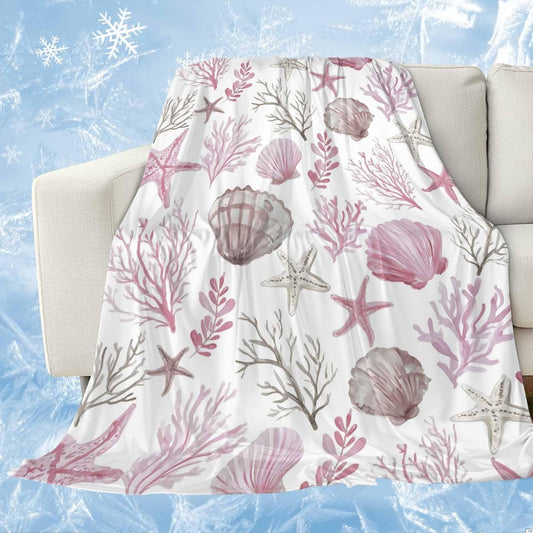 Cooling Blanket for Hot Sleepers, Pink Coastal Lightweight Breathable Summer Blanket, Beach Nautical Starfish Coral Seashells Double-Side Cool Throw Blankets for Sleeping Travel, 30"x40"