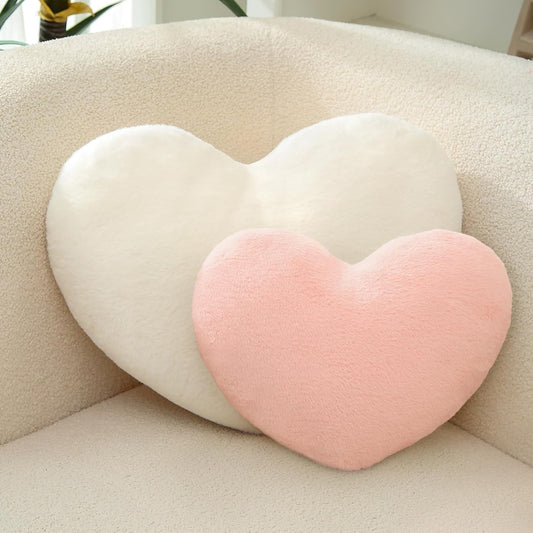 CANGHI 2 Pcs Heart Pillows Pink White Love Heart Shaped Throw Pillows Valentines Wedding Anniversary Faux Rabbit Fluffy Decorative Cushions for Livingroom Bed Sofa Car Couch Home Decor Aesthetic