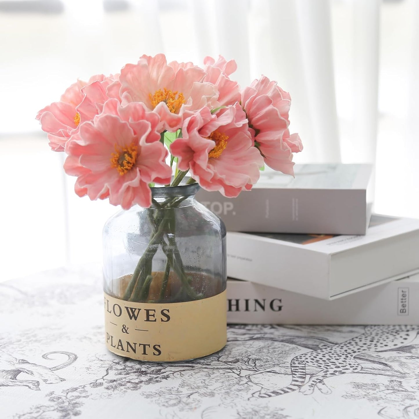 2 Bouquets Artificial Poppy Flowers 10PCS Faux Pink Flowers Real Touch Fake Poppies for Wedding Party Office Home Decor(Pink)