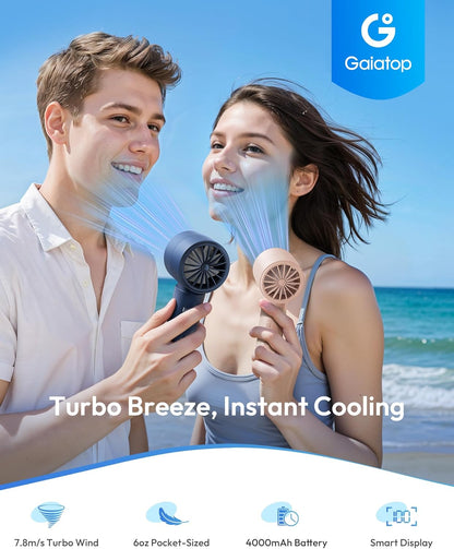 Gaiatop Small Handheld Personal Fan, Powerful High Speed Turbo Cooling, 4000mAh USB Rechargeable Battery Powered Mini Portable Fan for Travel, Outdoor Essentials, Summer Gifts for Women Girls, Pink