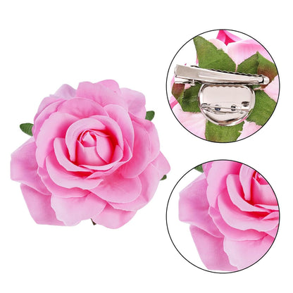 Topbuti Rose Hair Clip Flower Hairpin Brooch Floral Clips, 4 Pcs Fabric Rose Flowers Hair Clips Mexican Hair Flowers Pin up Headpieces for Woman Girl Wedding Party Mother's Day (2 Sizes) (Pink)