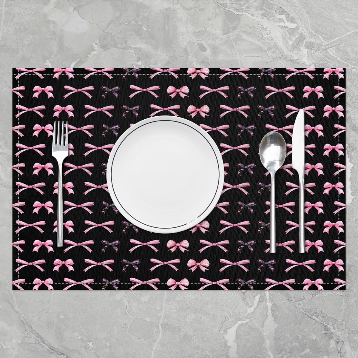 Feelyou Pink Bow Placemats Set of 4 Cute Bowknot Table Mats for Party Kitchen Dining Decoration Holiday Seasonal Grils Bow Knot Place Mat for Dinner Table Indoor Outdoor 18"x12" Non-Slip Easy to Clean