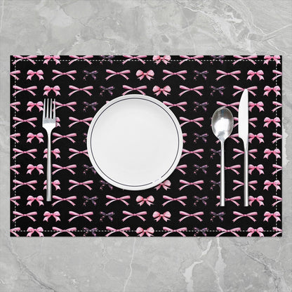 Feelyou Pink Bow Placemats Set of 4 Cute Bowknot Table Mats for Party Kitchen Dining Decoration Holiday Seasonal Grils Bow Knot Place Mat for Dinner Table Indoor Outdoor 18"x12" Non-Slip Easy to Clean