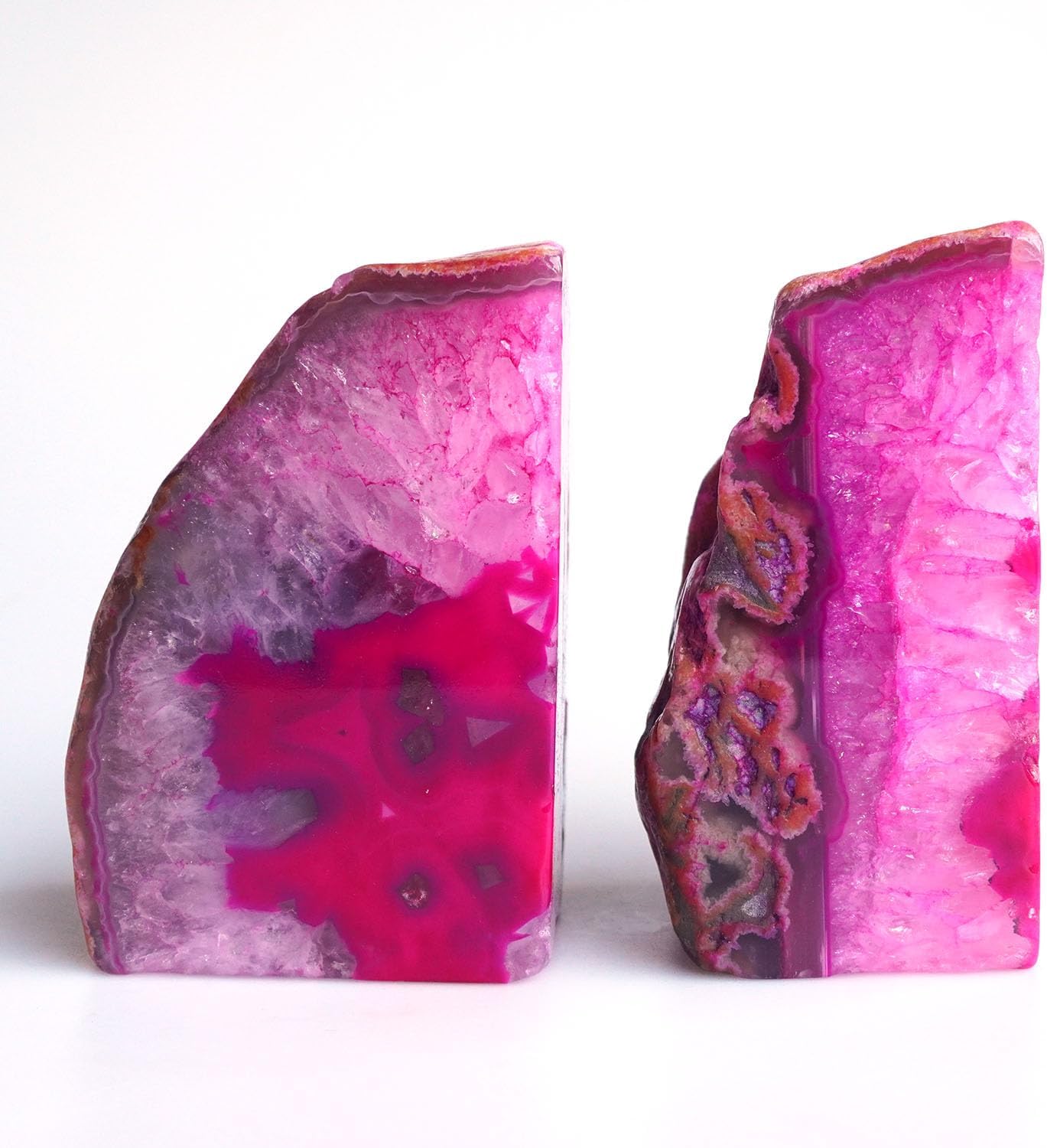 Geode Bookends Agate Decor Book Ends Unique Crystal Bookend Dyed Pink for Home Decorative 1 Pair 2-3 Lbs