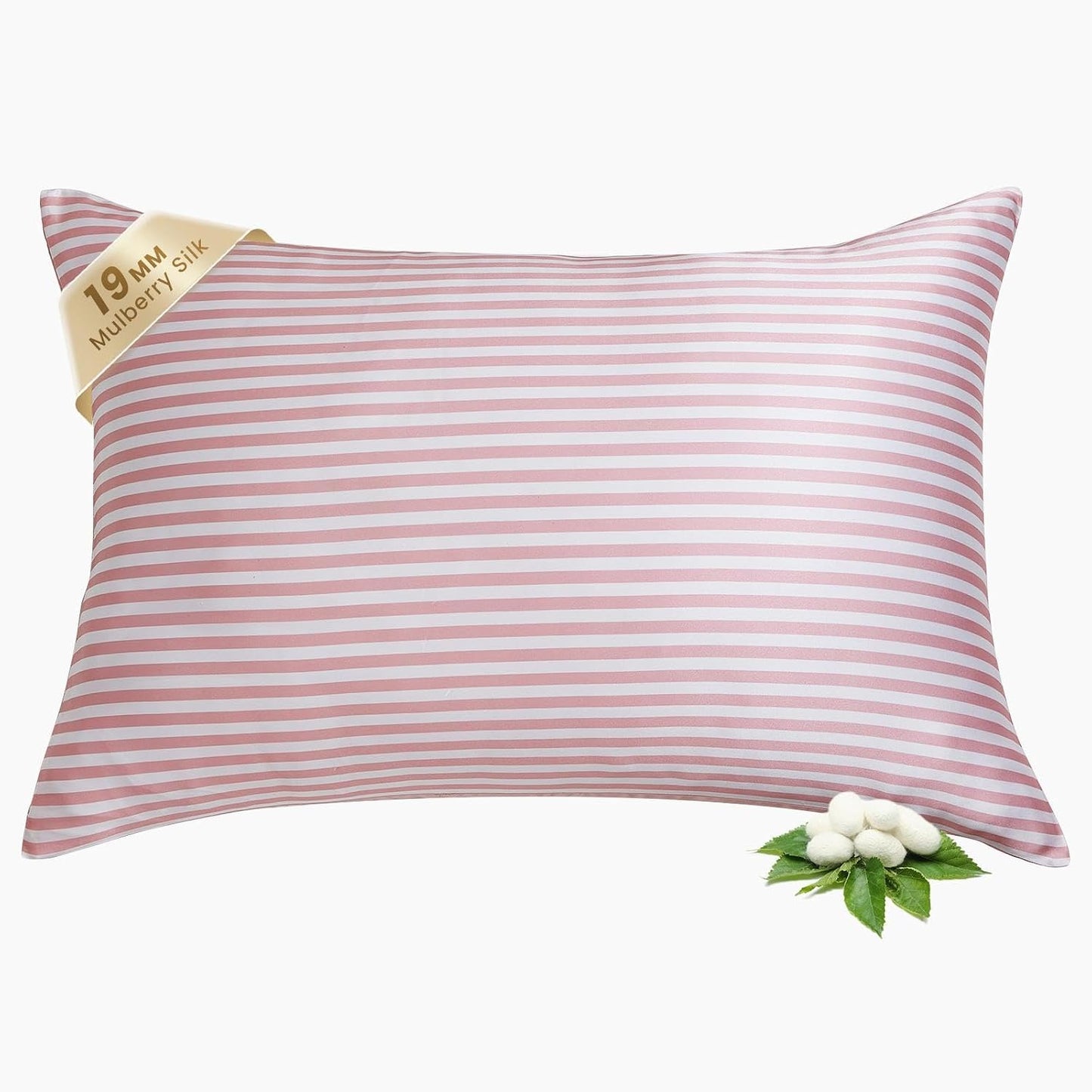 THXSILK Mulberry Silk Pillowcase for Hair and Skin Health, Grade 6A+ Mulberry Silk Pillowcase with Hidden Zipper, Soft and Breathable, 1pc (Standard 20"x26", Pink White Stripes)