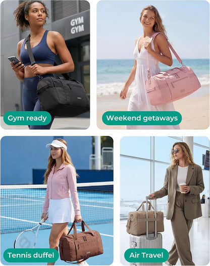 BAGSMART Travel Duffel Bags with Dividers, 32L Gym Duffle Bag with Laptop Compartment, Carry On Weekender Overnight Bag, Shoe Bag, PVC Wet Pocket, Pink