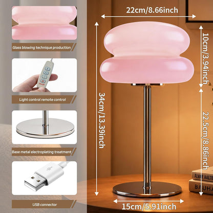 Bedroom Mushroom lamp, Medieval Modern Bedside Table lamp, dimmable Retro Egg Tart Headlight, Unique Home Mushroom Decoration Aesthetic Lovely Living Room Desk lamp (Pink)