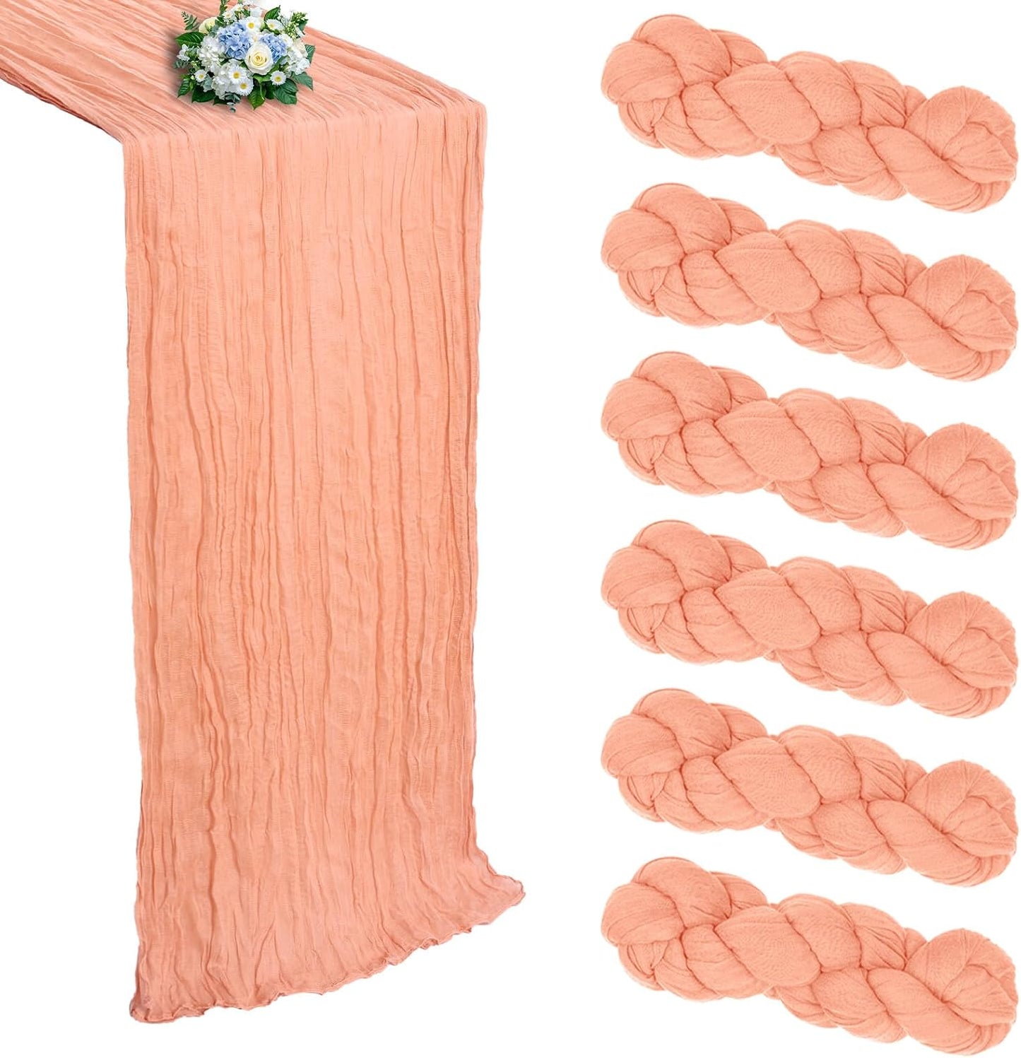 6 Pack Peach Cheesecloth Table Runner 10FT Boho Cheese Cloths Gauze Fabric Table Runners 120 Inch Rustic Sheer for Summer Wedding Birthday Party Baby Shower Holiday Home