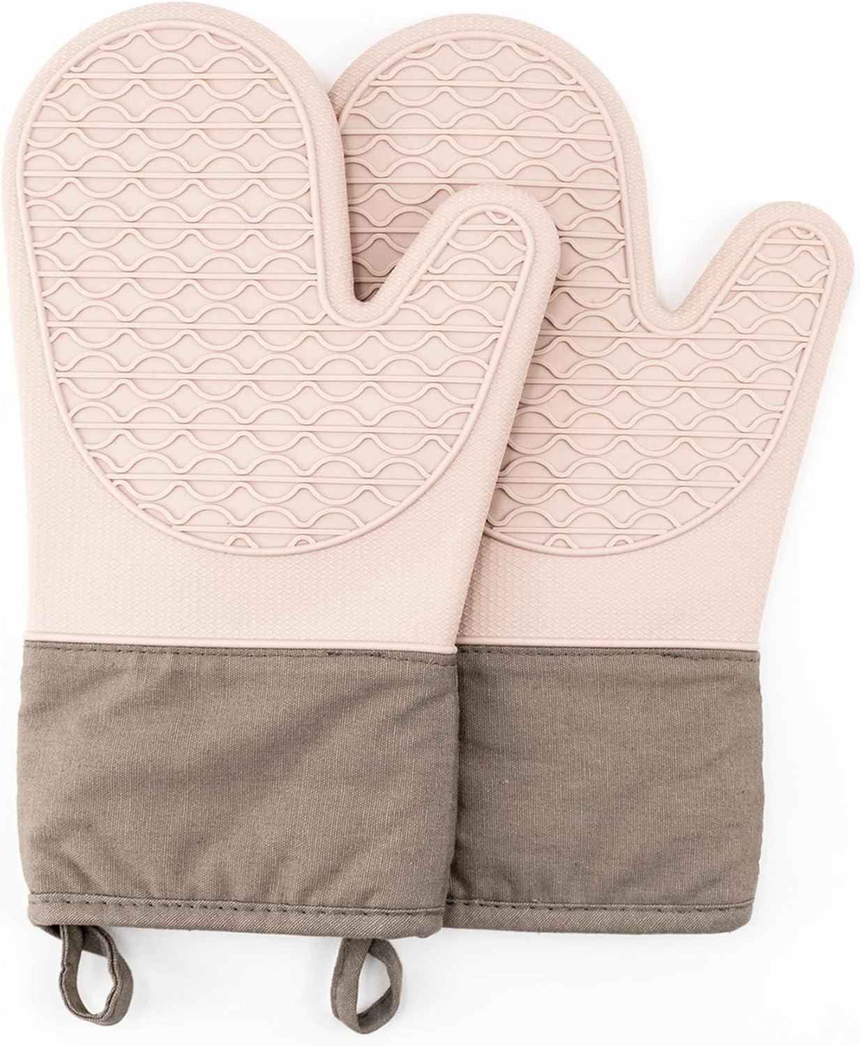 LB Silicone Oven Mitts Heat Resistant Oven Mitts Set with Soft Quilted Cotton Lining, Gloves Pot Holders and Oven Mitts Sets for Kitchen Cooking and BBQ, Easy Clean 2-Piece Set (Pink)