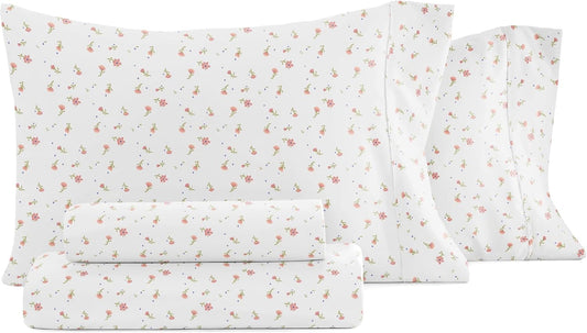 Linen Market 4 Piece Queen Sheet Set - Breathable, Double-Brushed Patterned Cooling Sheets – Oeko-TEX Certified Ultra Soft & Wrinkle-Free 16" Deep-Pocket Queen Sheets - Easy Care Soft Floral Pink