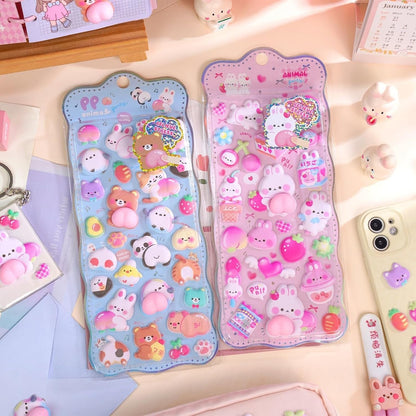 Kawaii Puffy Sticker Set, 3D Bubble Animal Foam Sheets for Kids Girls, Squishy Bear Bunny Peach Designs for Phone Case Laptop Notebook Scrapbook DIY, Cute Pastel Gift Pack, 2 Sheets (Blue & Pink)