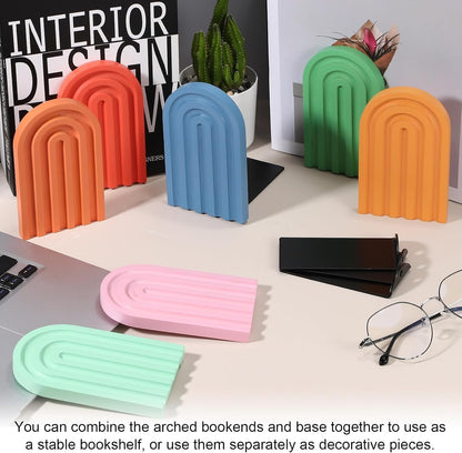 PATIKIL 4Pcs Boho Arch Bookends, Non-Skid Wood Book Ends Rainbow Wooden for Shelves Book Stopper Stand Cute for Holding Books Movie CD Home Office Library Decorative, Yellow/Pink/Blue Tone