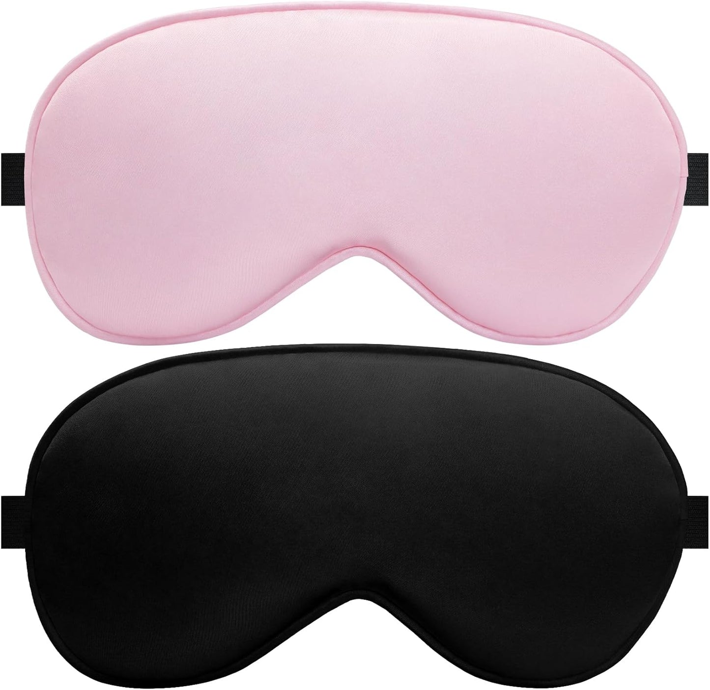 Sleep Eye Mask for Men Women, Silk Sleep Mask for Side Sleeper, Travel Blackout Night Blindfold Eye Shade Cover with Adjustable Strap (Black & Pink)