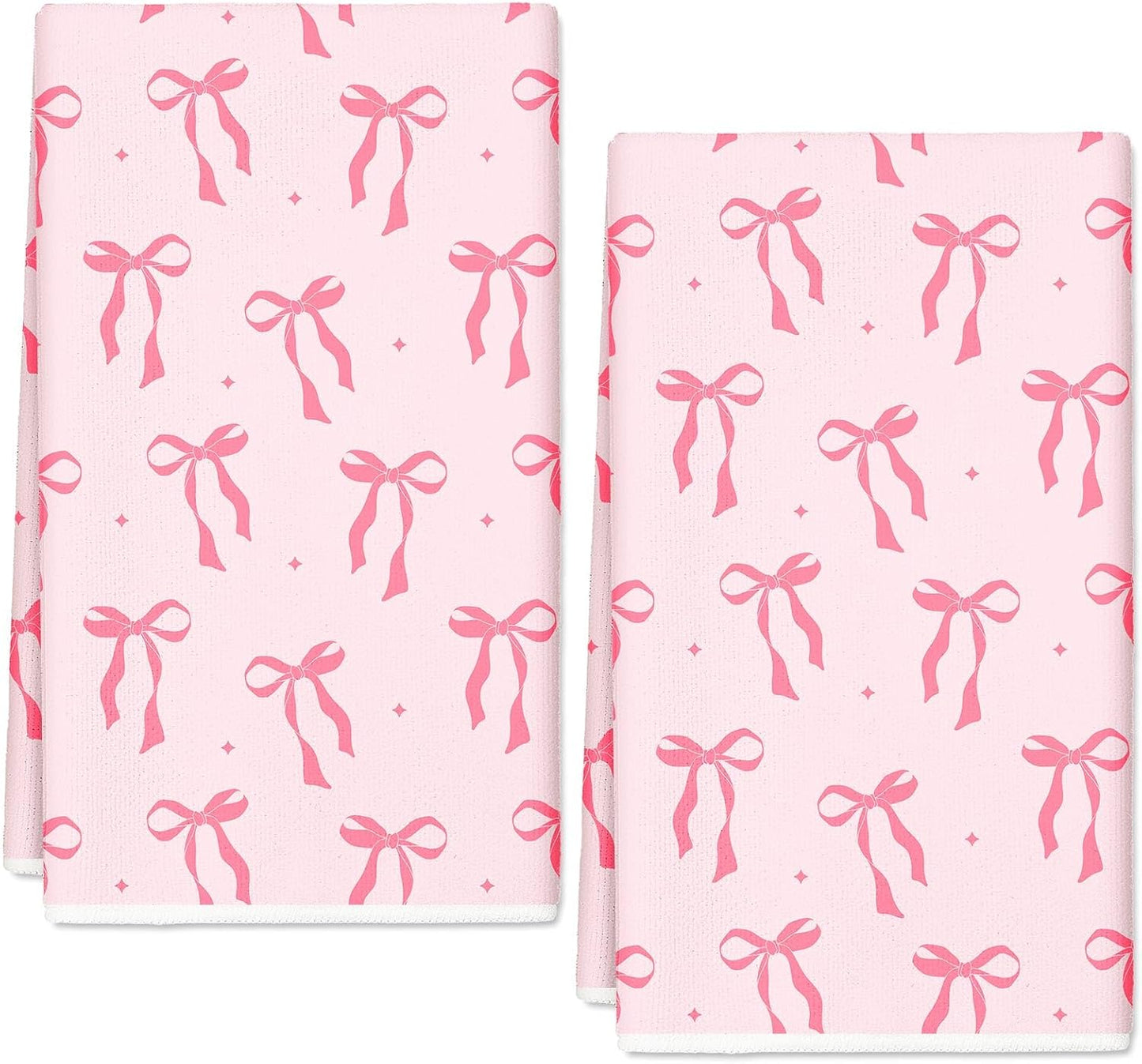 JarThenaAMCS Pink Bow Kitchen Towel Cute Bowknot Dish Towel 18 x 28 Inch Hand Drying Tea Towel for Valentine's Day Bathroom Decor Cooking Baking Party Supplies, 2 Pcs