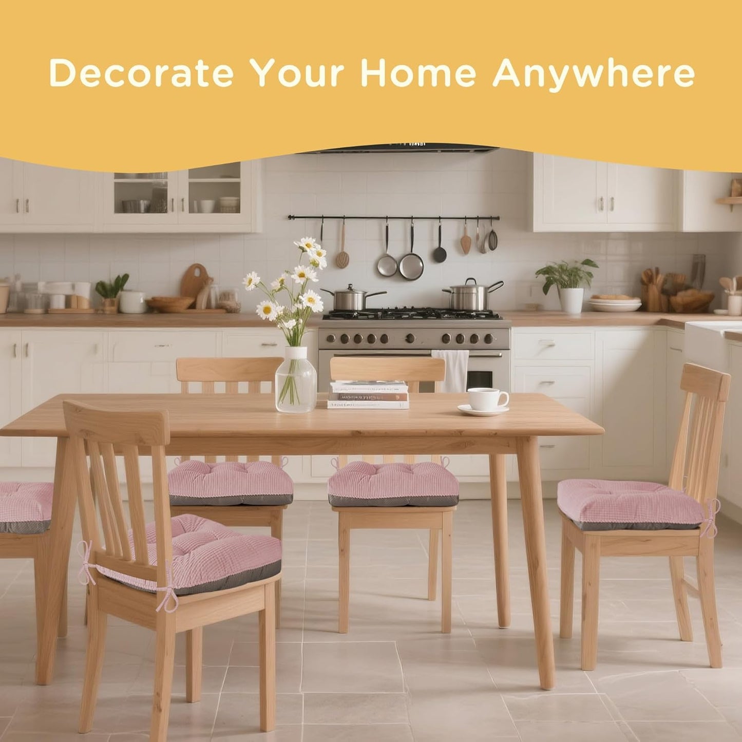 Kitchen Chair Cushions for Dining Chairs Set of 2, Tufted Kitchen Seat Cushions with Ties and Non-Slip Bottom 18"X16.5"X3" Light Pink