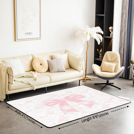 Castle Fairy Preppy Coquette Bows Mat Rug for Living Room Bedroom,Watercolor Flowers Soft Cozy Carpet Dreamy Princess Style Decor Floor Mat Peach Pink Room Decorative Rug,3x5