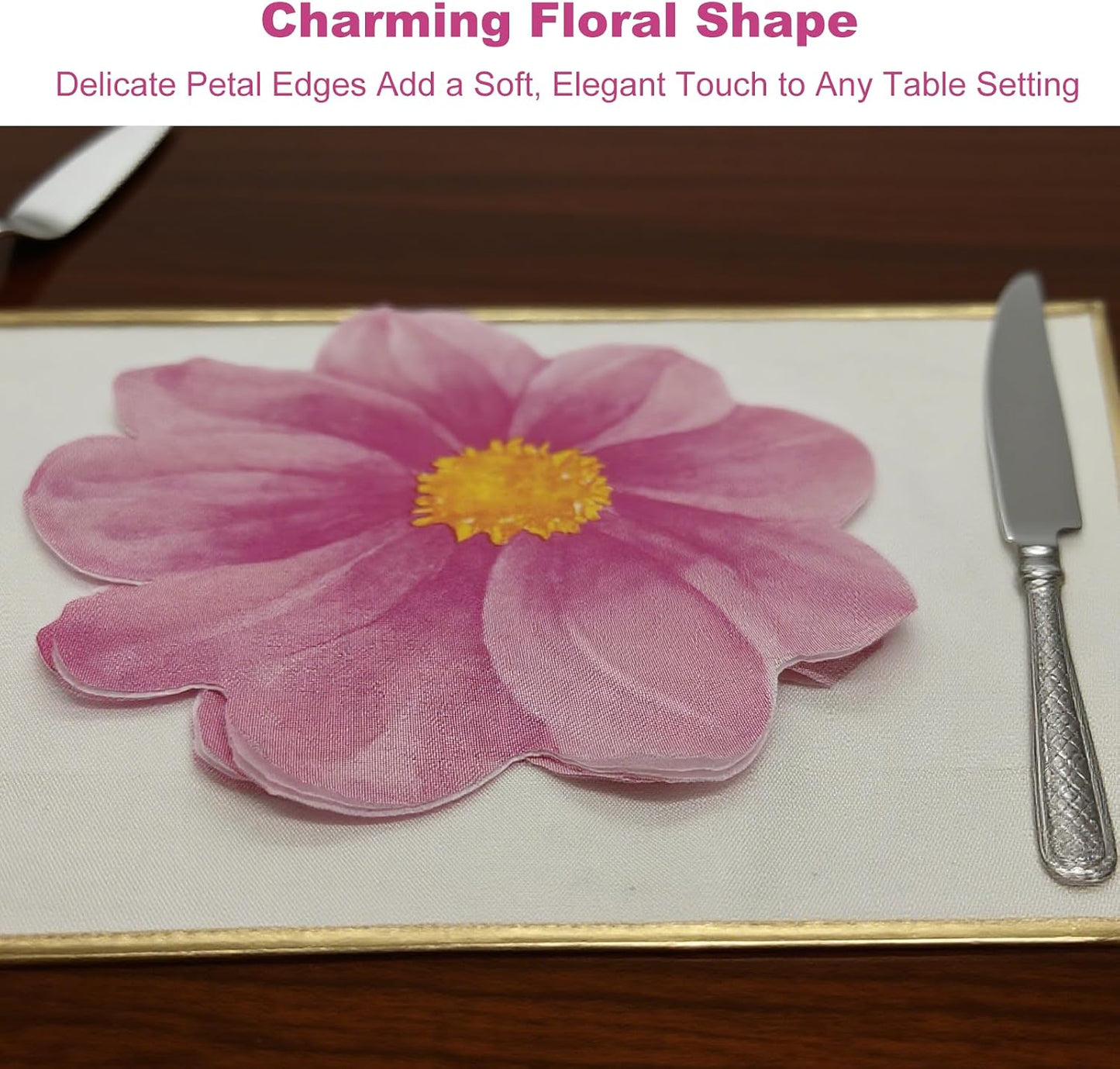 20 Pcs Flower Shaped Napkins Disposable Floral Paper Spring Decorative Tableware for Wedding Bridal Baby Shower Birthday Summer Dinner Party Decor Pink