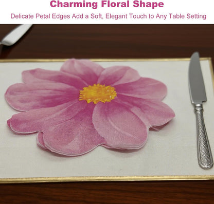 20 Pcs Flower Shaped Napkins Disposable Floral Paper Spring Decorative Tableware for Wedding Bridal Baby Shower Birthday Summer Dinner Party Decor Pink