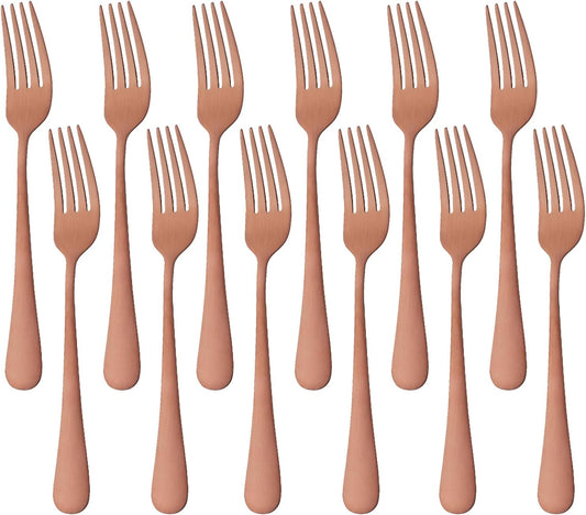 MINGYU Dinner Forks Stainless Steel Set of 12 - Rose Gold 8 Inches Food Grade Titanium Fork Silverware Set Salad Forks Flatware Sets Dishwasher Safe for Home Kitchen Restaurant