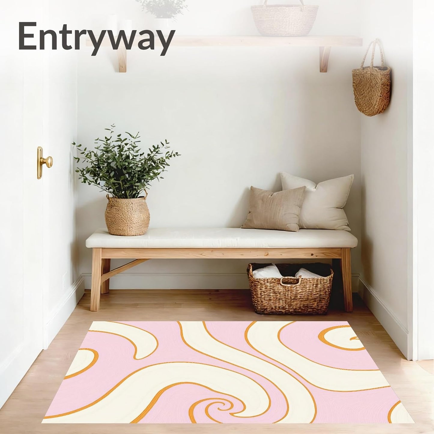 Flatwoven High Traffic Area Rug 5x7, Abstract Wave Design Featuring Blush and Ivory, Non Slip, Stain Resistant, Washable Area Rugs for Living Room, Bedroom (Pink, 5x7)