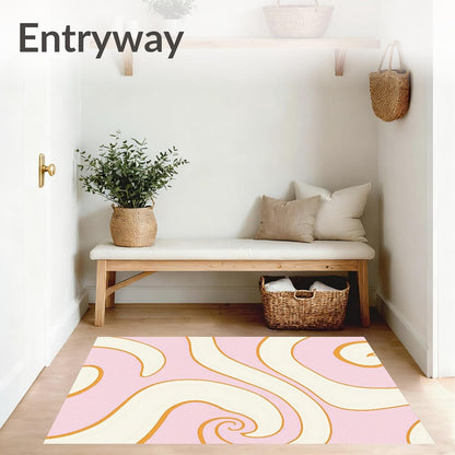 Flatwoven High Traffic Area Rug 5x7, Abstract Wave Design Featuring Blush and Ivory, Non Slip, Stain Resistant, Washable Area Rugs for Living Room, Bedroom (Pink, 5x7)