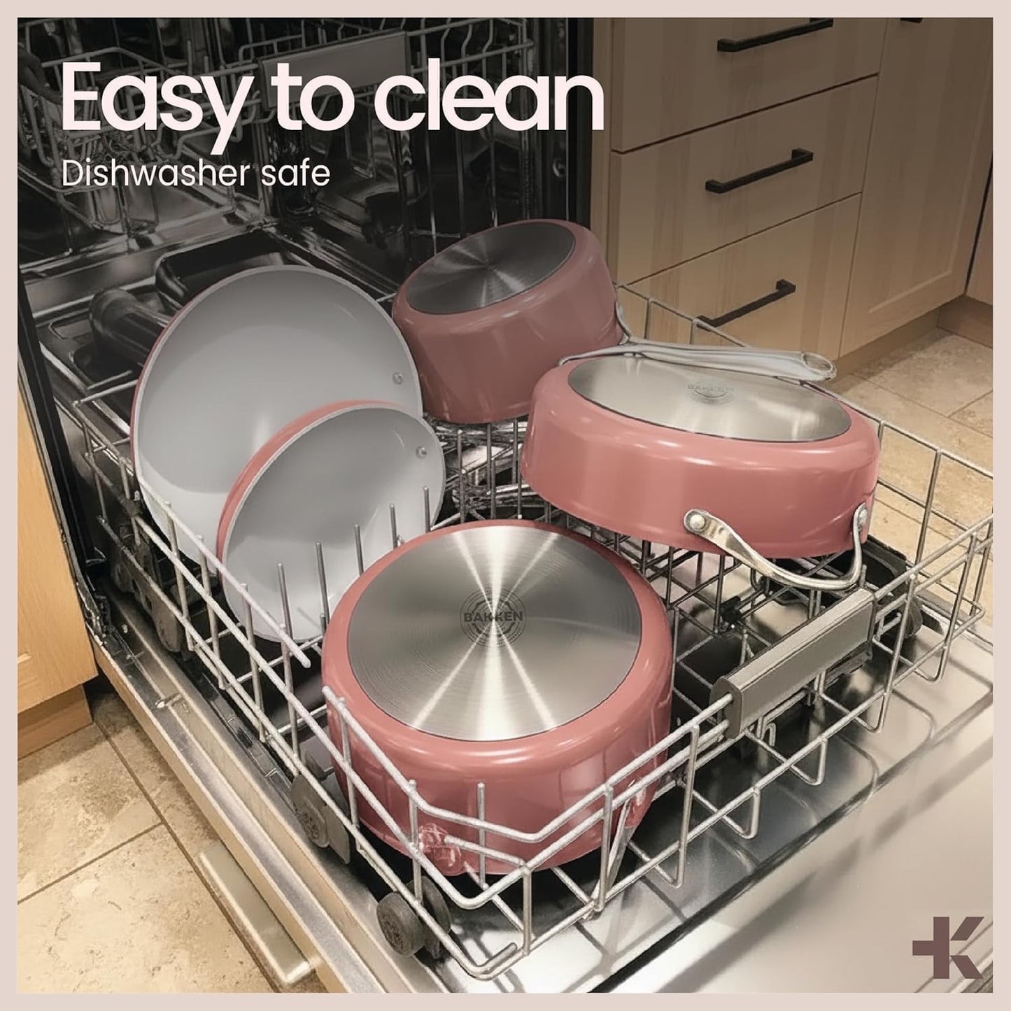 Bakken 12-Piece Ceramic Cookware Set, Nonstick Pots and Pans Set, Non-Toxic PTFE & PFAS-Free Cookware with Silicone Utensils, Induction & All Stovetops Compatible, Dishwasher Safe, Pink