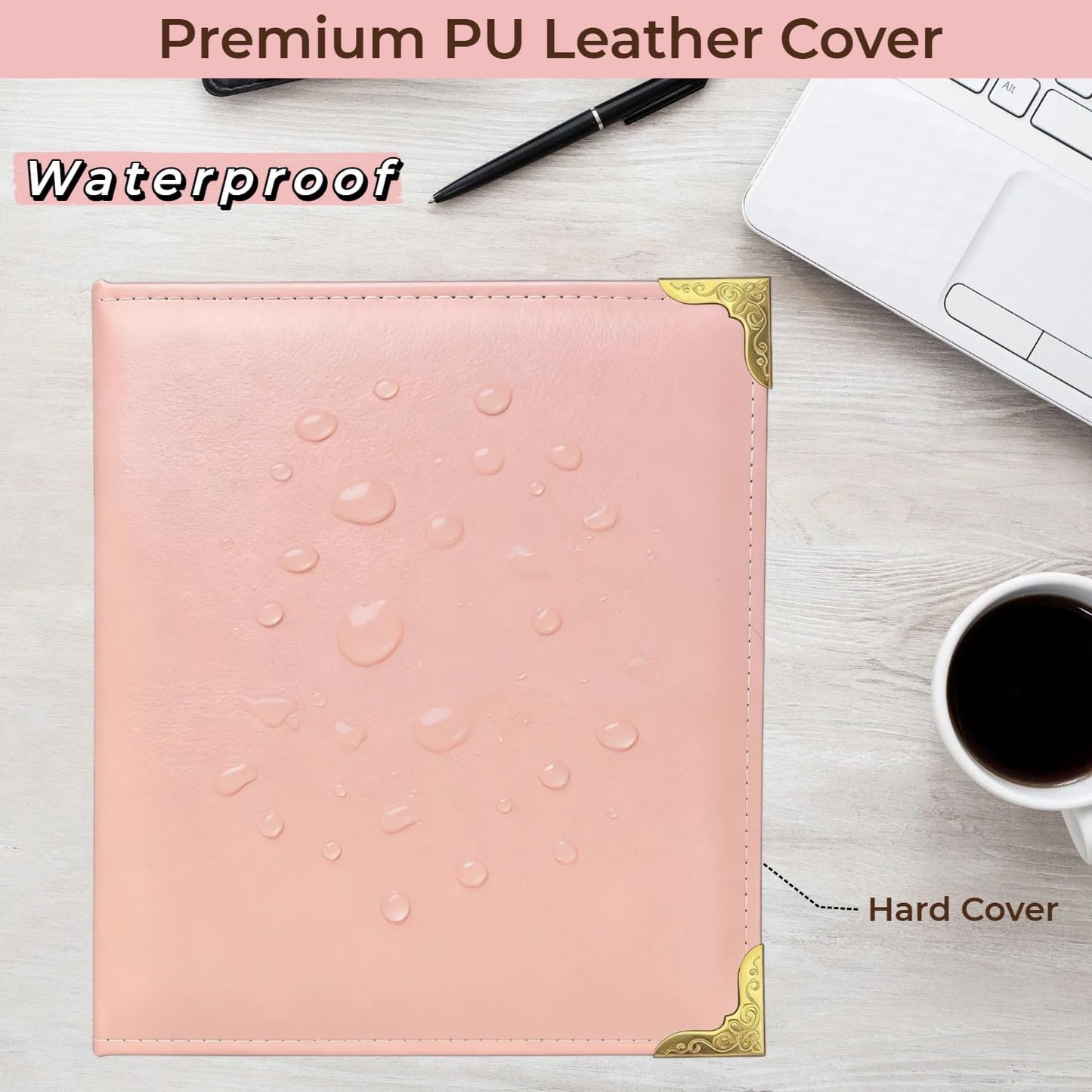Hardback Leather 3 Ring Binder, 1.3 Inch D Ring, Three Ring Binders Fits 8.5" x 11", Corner Protectors, PU Leather Cover, for Photo Album, Home, Professional Office & School Supplies, Pink