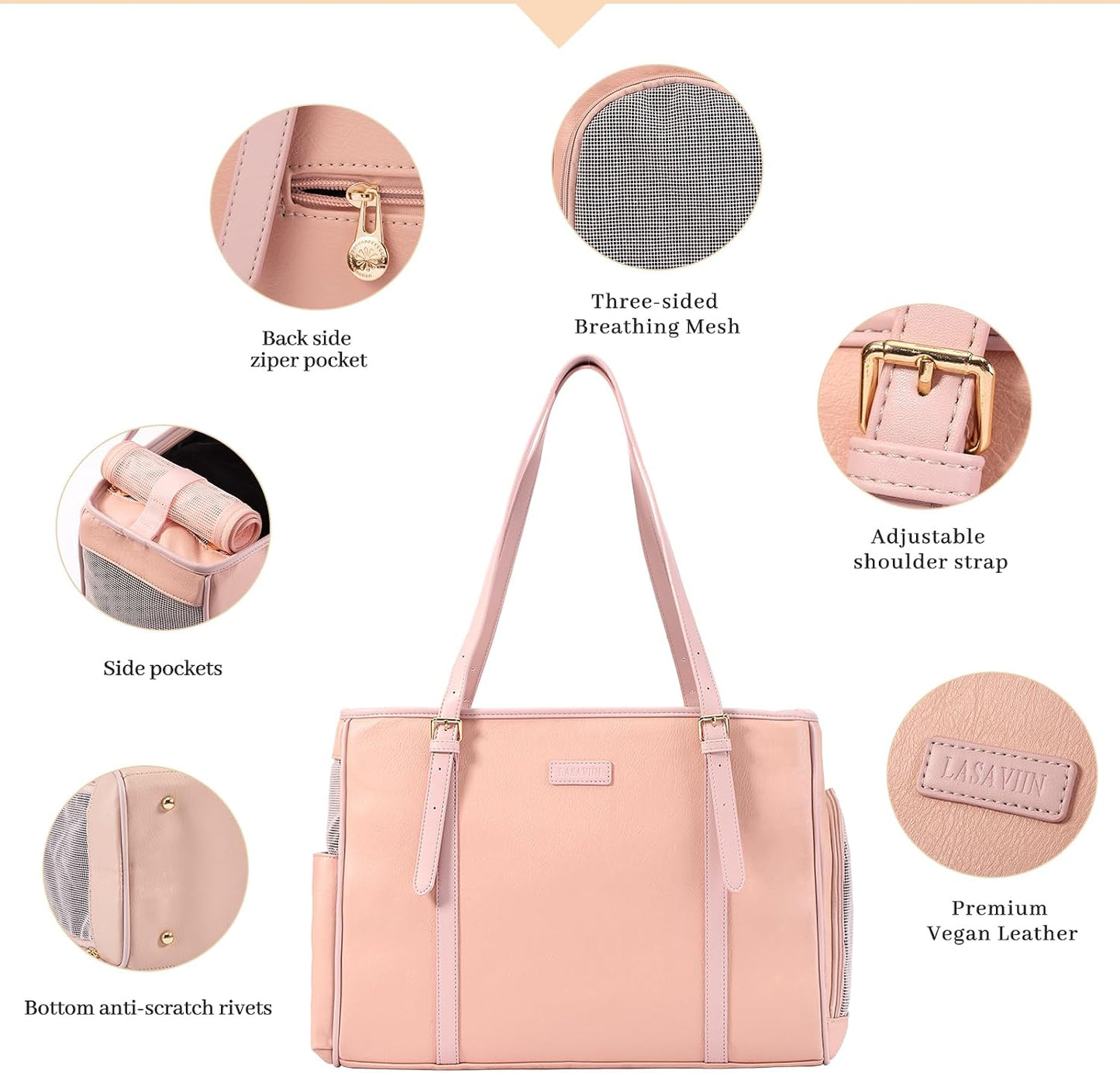 Lasaviin Fashion Dog Purse Pet Carrier Leather Bag for Small Dogs Cats Puppy, Portable Tote Bag Airline Approved Soft-Sided Carriers (Pink)