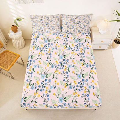 Erosebridal Country Wildflower Sheet Set Full Peach Pink Floral Bed Sheets for Kids Boys Girls Bohemia Flat Fitted Sheet Botanical Sheets 3 Pcs