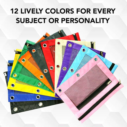 Pencil Pouch for 3 Ring Binder, Heavy Duty Canvas Dual Zipper Pen Bag with Clear Window, Smooth Metal Zipper, Fit Standard 3-Ring Binders for School Office Travel Supplies (Pink)
