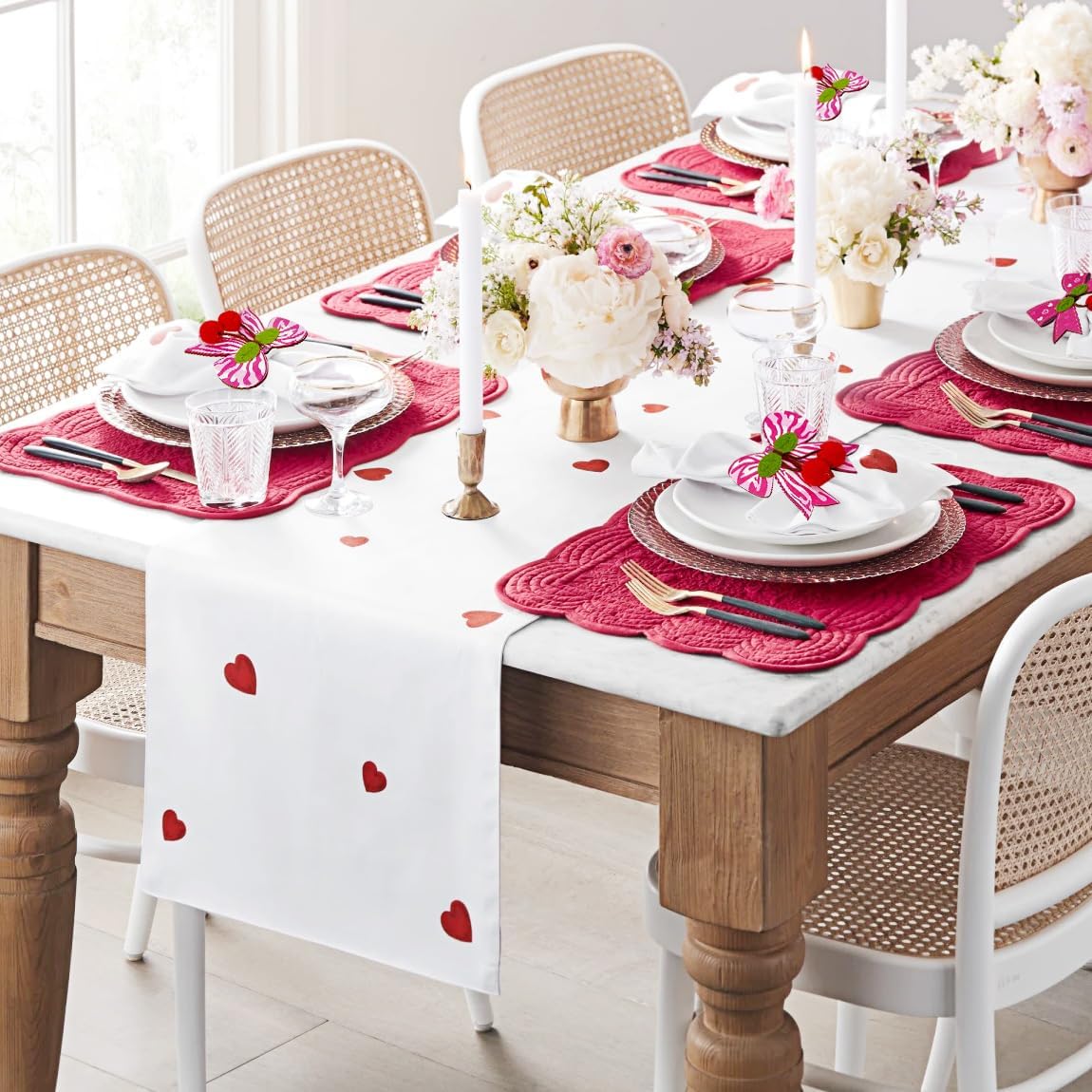 10 PCS Valentine's Day Napkin Rings Wood Pink Bow Napkin Rings Wedding Napkin Ring Holders Romantic Table Decor for Valentine's Day Anniversary Dinner Party