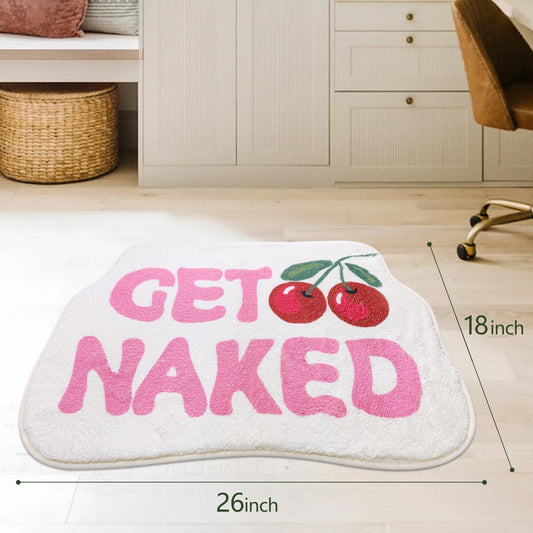 SHIYUE Get Naked Bath Mat Pink Cute Funny Bathroom Rug, Soft Absorbent Water Non Slip, Superior Washable Microfiber Cool Shower Preppy Decor Rug (Cherry 18"x26")
