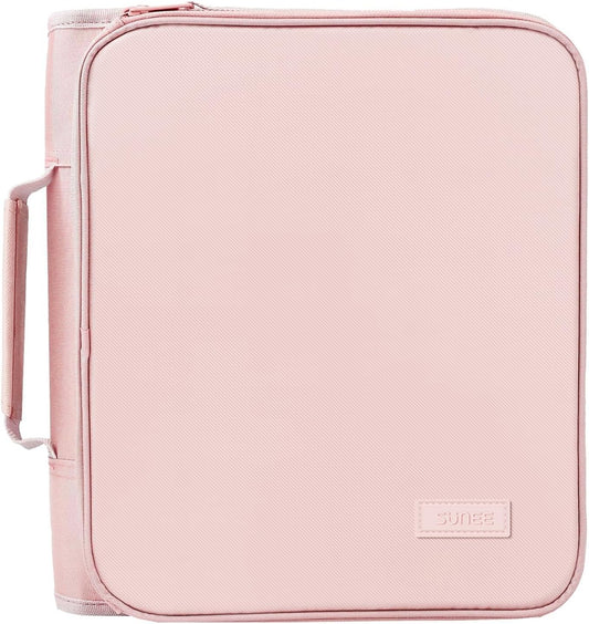 SUNEE Zippered Binder Bag with Handle, 2-Inch 3-Ring O-Ring, 500-Sheet Capacity, Includes Zip Pocket, 5-Tab Expanding File Folder, Multi-Pocket Organizer Binder for Middle School, Pink Lotus