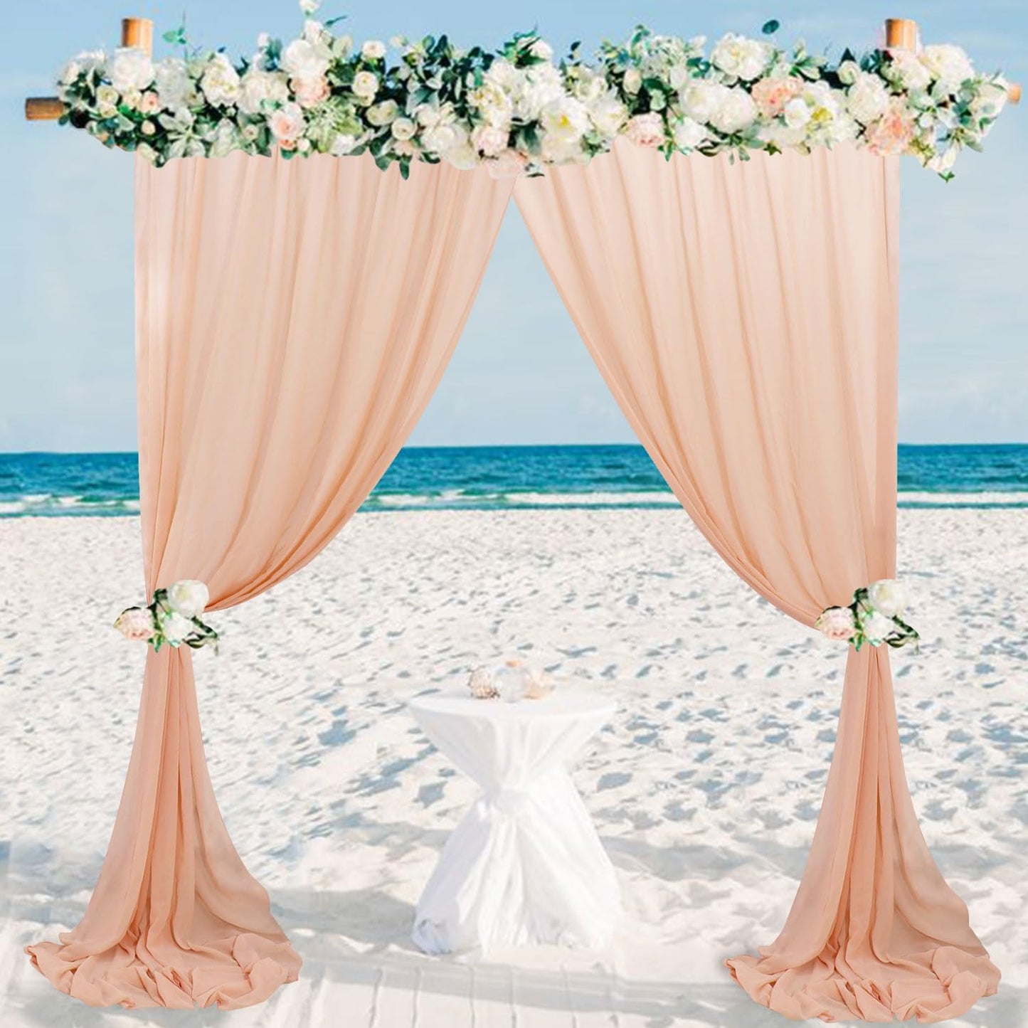 FUHSY Peach Wedding Arch Drapes 2 Panels 20FT Wedding Arch Draping Fabric Chiffon Fabric Drapery Arch Decorations for Ceremony Wedding Backdrops for Reception Bridal Archway Ceiling Drapes Swag Decor
