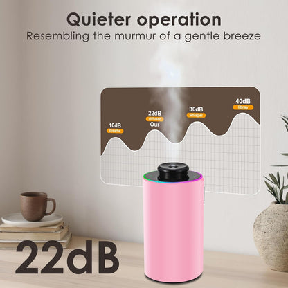 Waterless Essential Oil Diffuser with 8 Color LED Night Light, 3 Mist Levels & Timers, Portable Rechargeable Aromatherapy Diffuser for Home Car Room Studio Office, Metal (Pink)