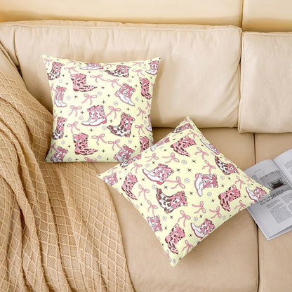 Cowgirl Western Cushion Covers Girly Bow Cushion Cases 24X24 Inch Pink Bowknot Cow Throw Pillow Covers For Living Room Sofa Accent Home Decor Yellow Farmhouse Cowboy Rustic Pillow Inserts Not Included