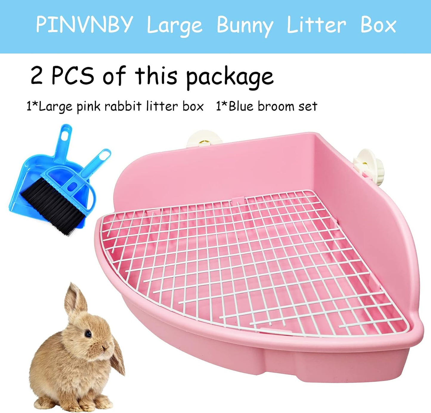 PINVNBY Large Rabbit Litter Box Small Animal Cage Toilet Pet Potty Bunny Corner Litter Box Trainer Bigger Pan Fan Shape Litter Boxes for Adult Ferret Guinea Pigs Chinchilla Galesaur (Pink)