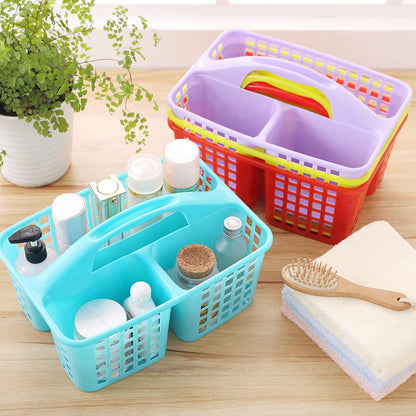 Haundry Plastic Shower Caddy Basket with 3 Compartments, Portable Divided Cleaning Supply Storage Organizer with Handle (Pink)