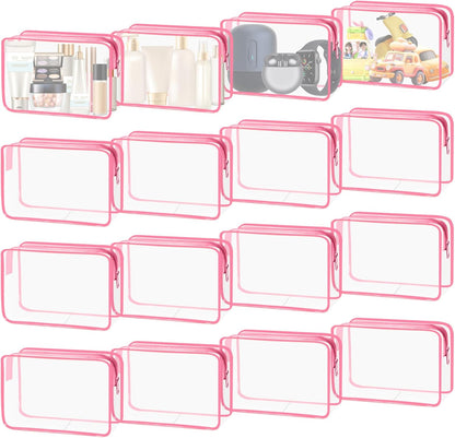 YedsIntu 16-Piece Makeup Bags, Waterproof Toiletry Bag Carry Pouch Portable Cosmetic Bag PVCTravel Clear Pouches Carry-on Travel Essentials Transparent Storage Organizer Bag (Rose Pink-M)