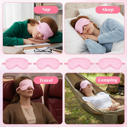 4 Pack Sleep Mask Silk Eye Mask Block Light Eye Sleep Shade Cover Blindfold Reduces Puffy Eyes Traveling Gifts for Night Sleeping Office Travel Party Games Suitable for Men Women (Pink)